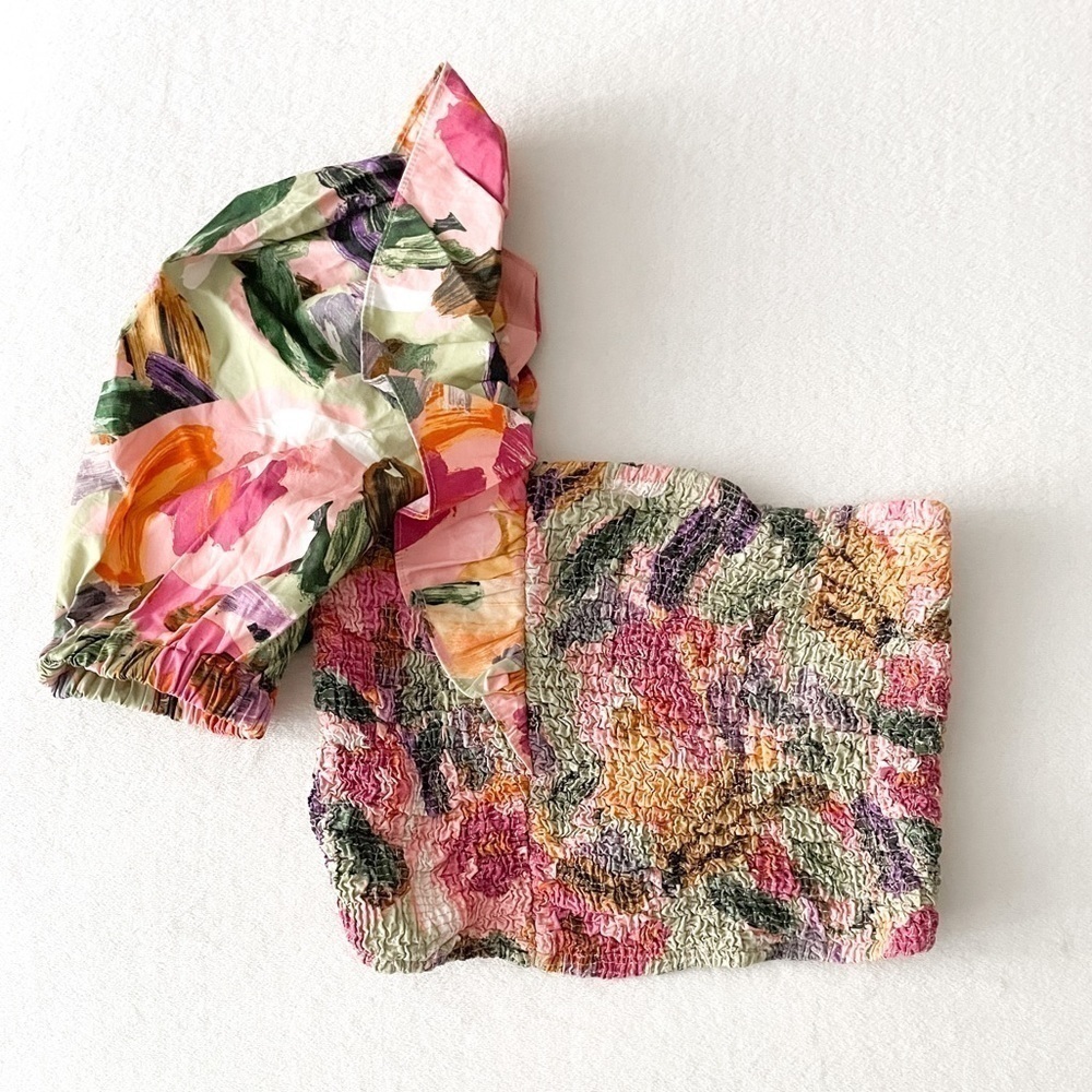 ZARA Paint Swatch One Shoulder Puff Blouse